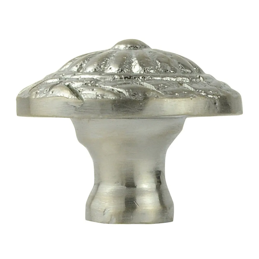 1 1/10 Inch Ornate Round Solid Brass Knob (Brushed Nickel Finish)