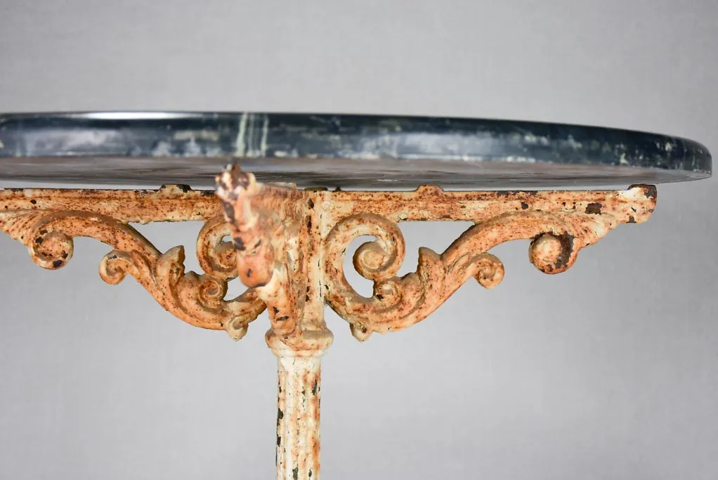 19th-century French garden table with black marble 26½" diameter