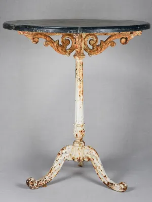 19th-century French garden table with black marble 26½" diameter