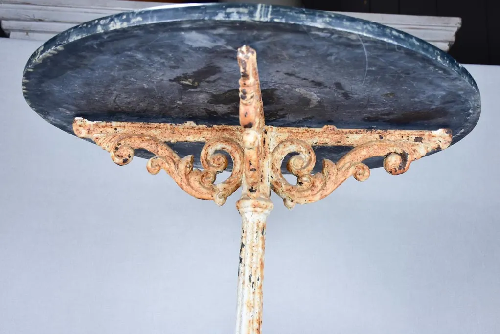 19th-century French garden table with black marble 26½" diameter