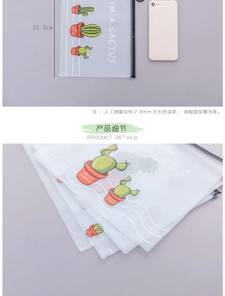 1pcs Simple Transparent Cartoon Cactus Pencil Case Kawaii Pencil Bag Office School School Supplies Stationery