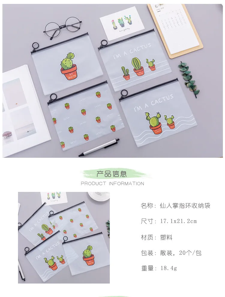 1pcs Simple Transparent Cartoon Cactus Pencil Case Kawaii Pencil Bag Office School School Supplies Stationery