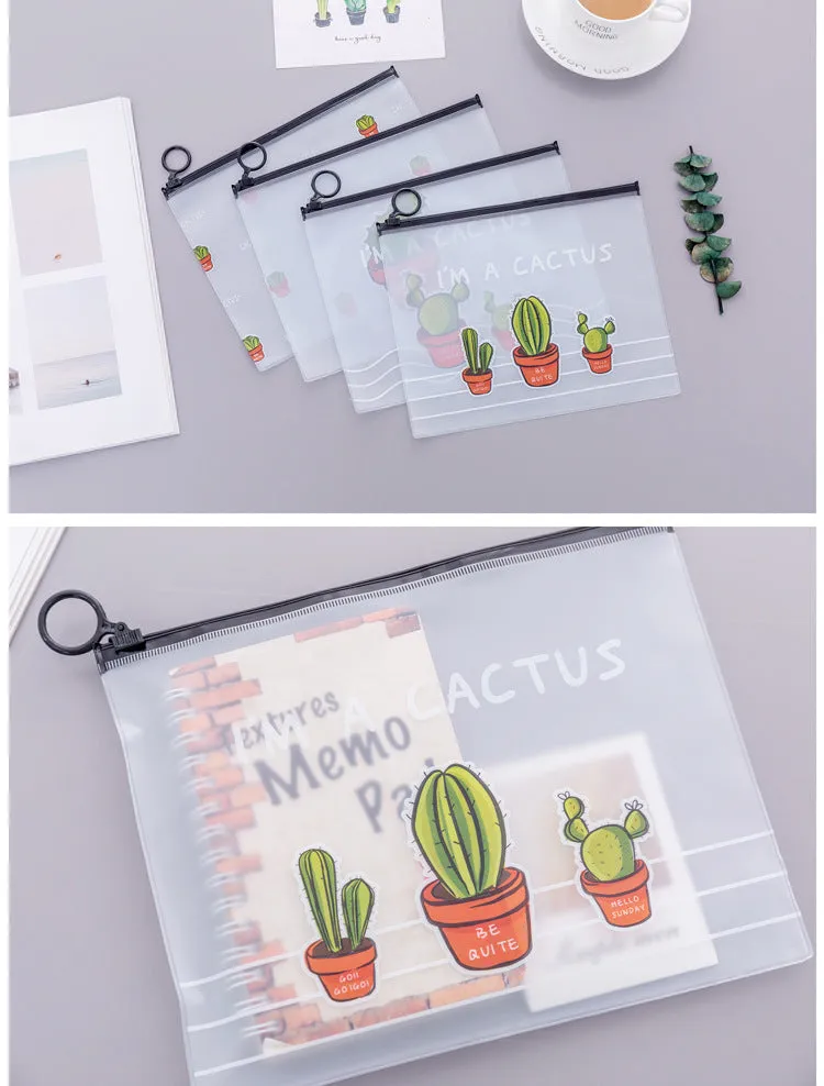 1pcs Simple Transparent Cartoon Cactus Pencil Case Kawaii Pencil Bag Office School School Supplies Stationery