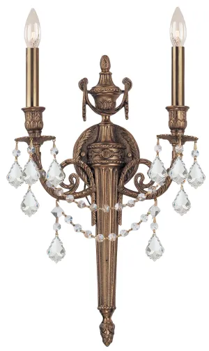 2 Light Matte Brass Traditional Sconce Draped In Clear Spectra Crystal - C193-752-MB-CL-SAQ