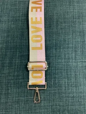 2” WIDE ADJUSTABLE LOVE BAG STRAP - PINK/TAUPE GOLD HARDWARE