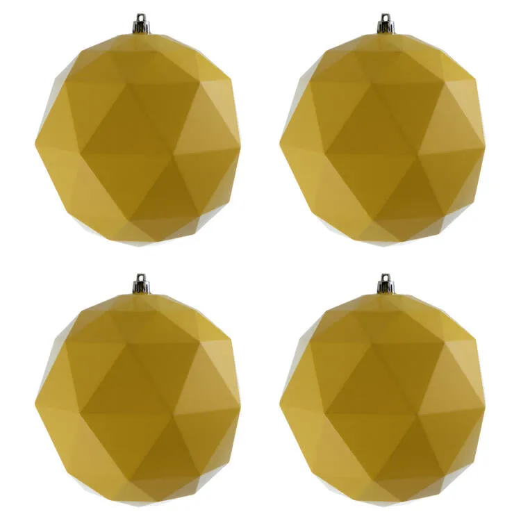 6" Yellow Shiny Geometric Balls Ornaments 4 Per Bag