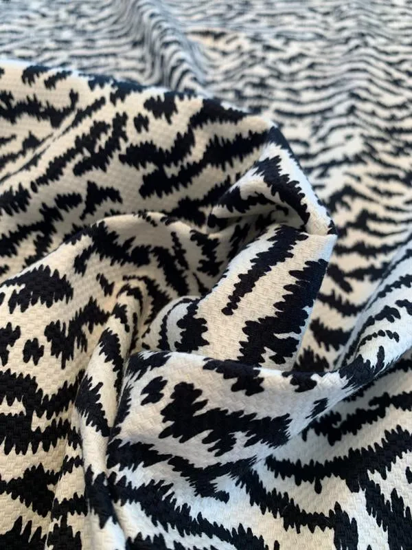 Abstract Zebra Pattern Printed Stretch Cotton Pique - Black / Ivory