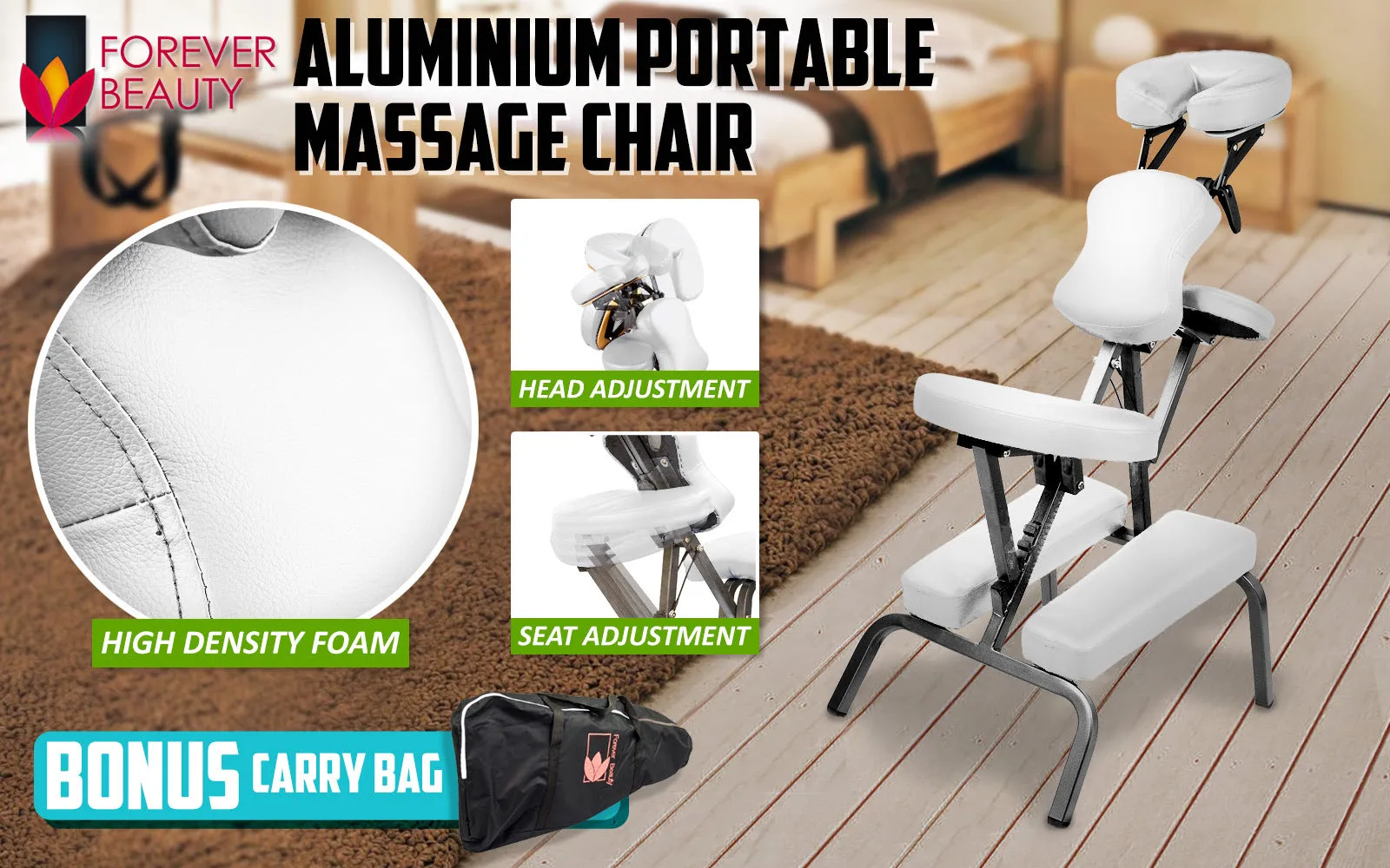 Adjustable Aluminium Portable Massage Chair Table, White - Forever Beauty