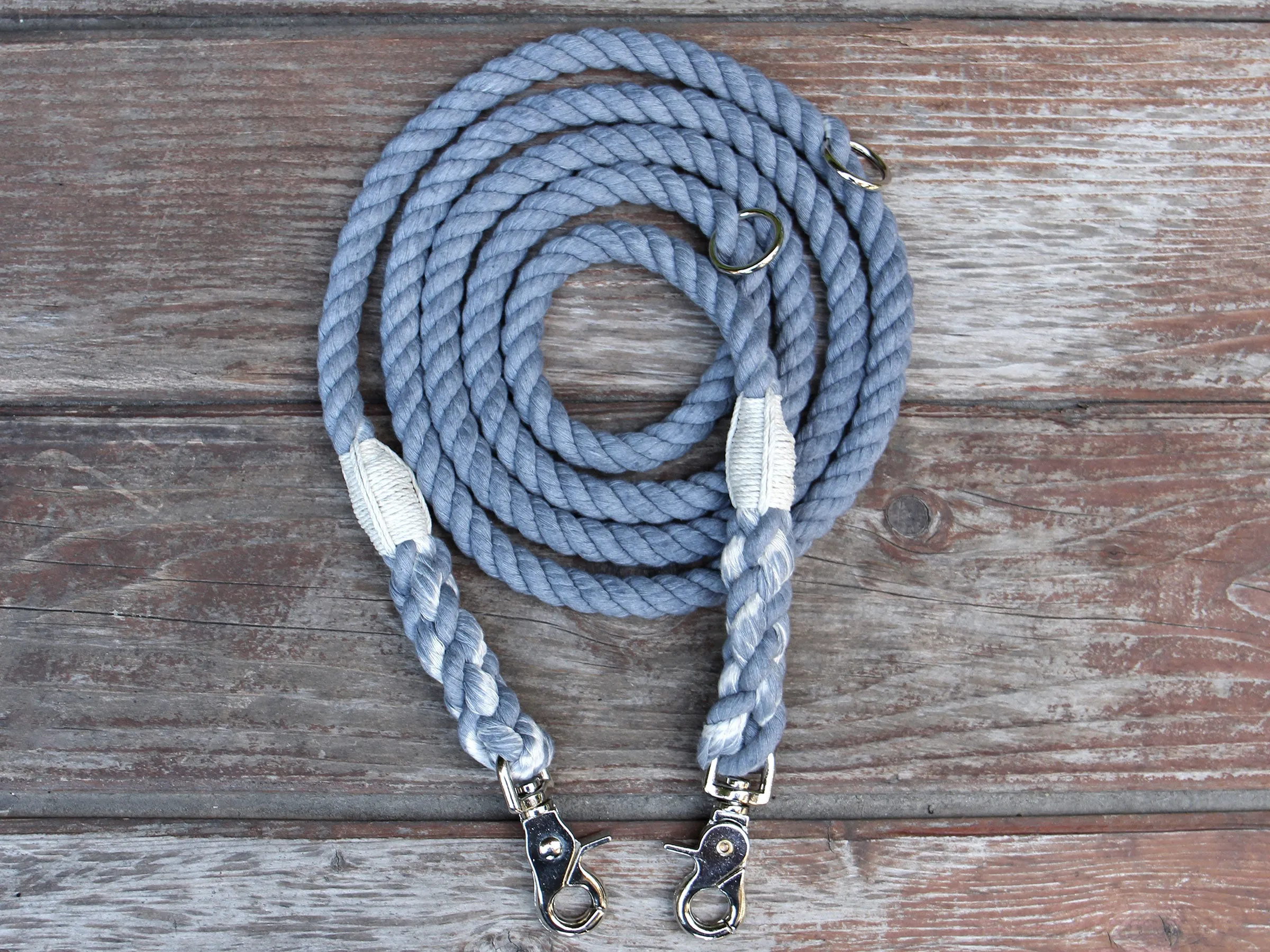 Adjustable Seaside Blue Natural Cotton Rope Dog Leash