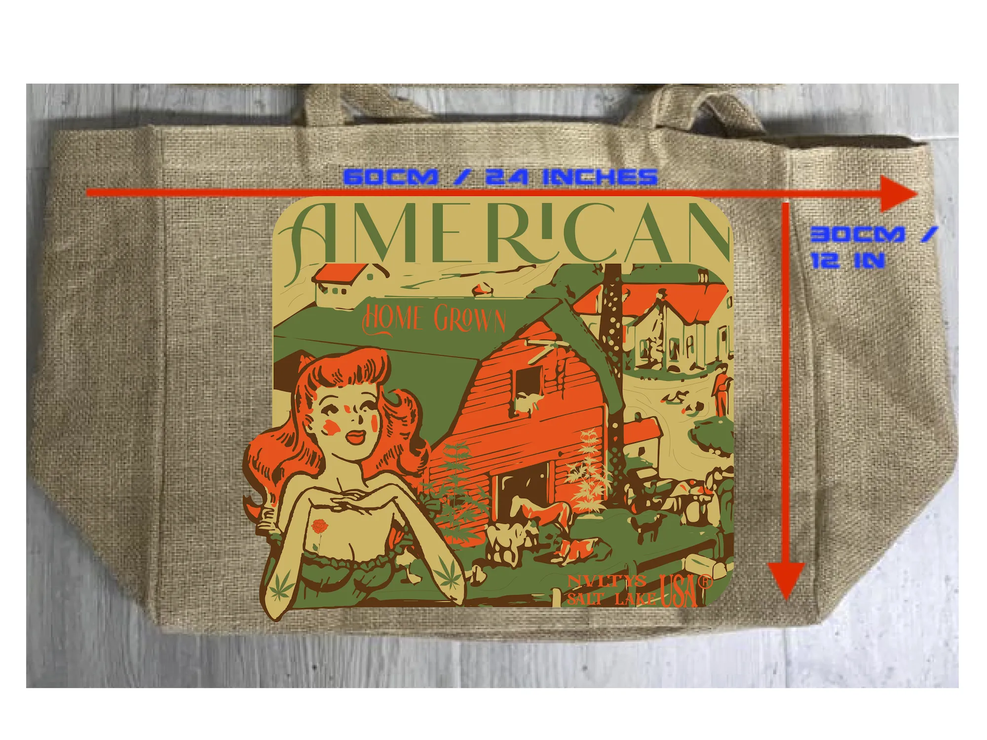 AMERICAN HOMEGROWN MARIJUANA BURLAP TOTE BAG