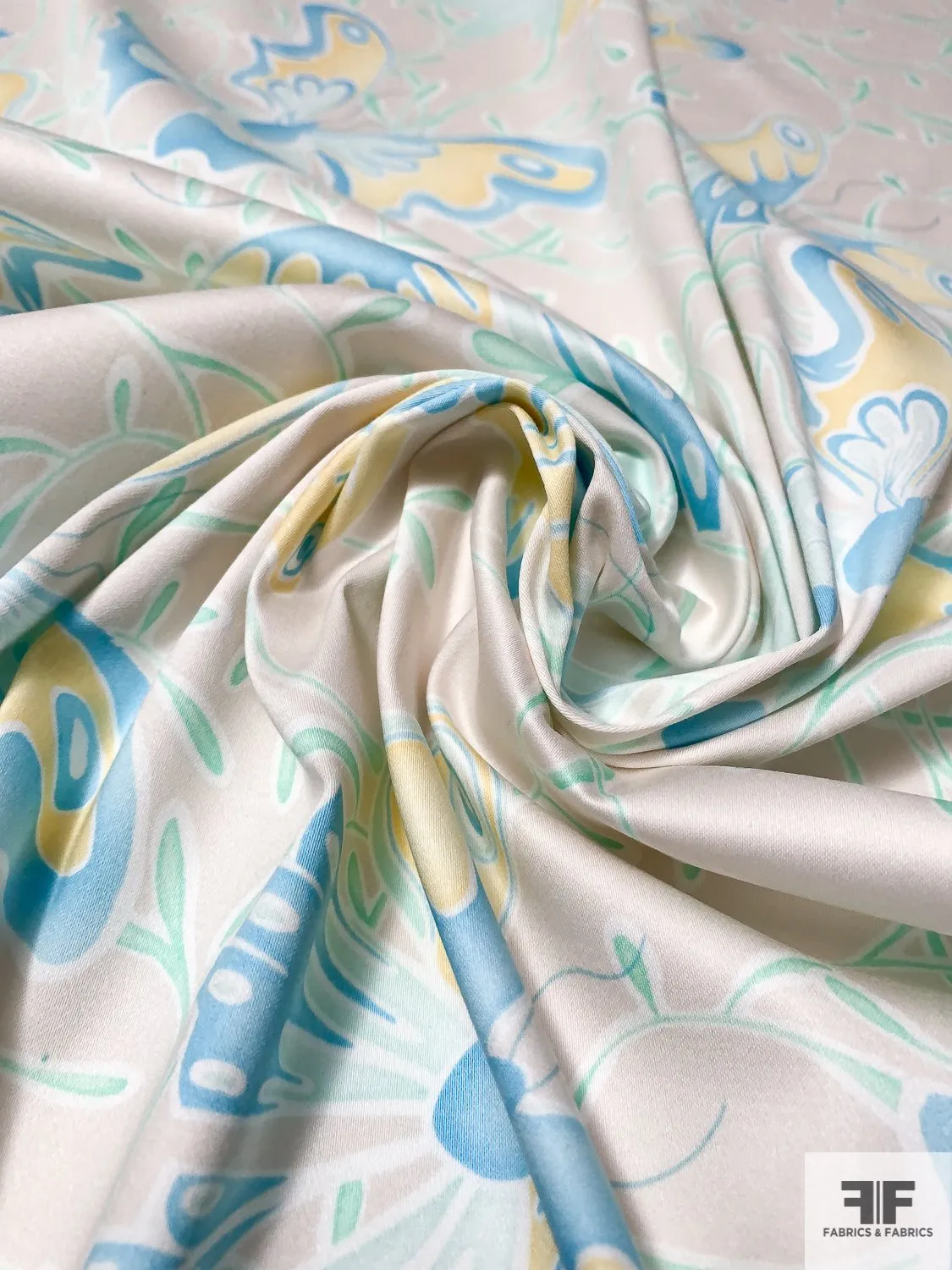 Amoeba Butterfly Printed Stretch Cotton Sateen - Seafoam / Mint / Sky Blue / Yellow / Off-White