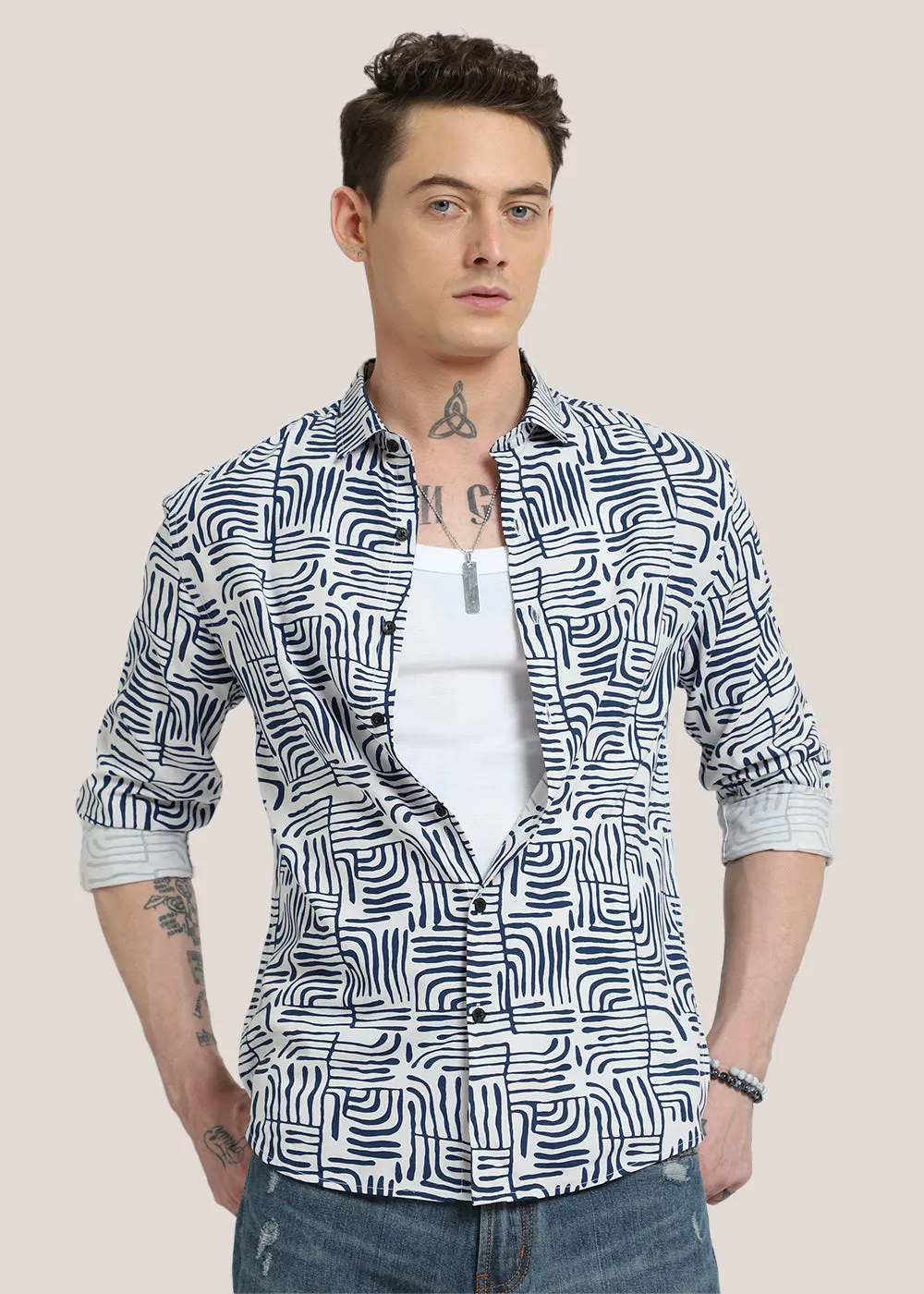 Art Deco White Printed Shirt