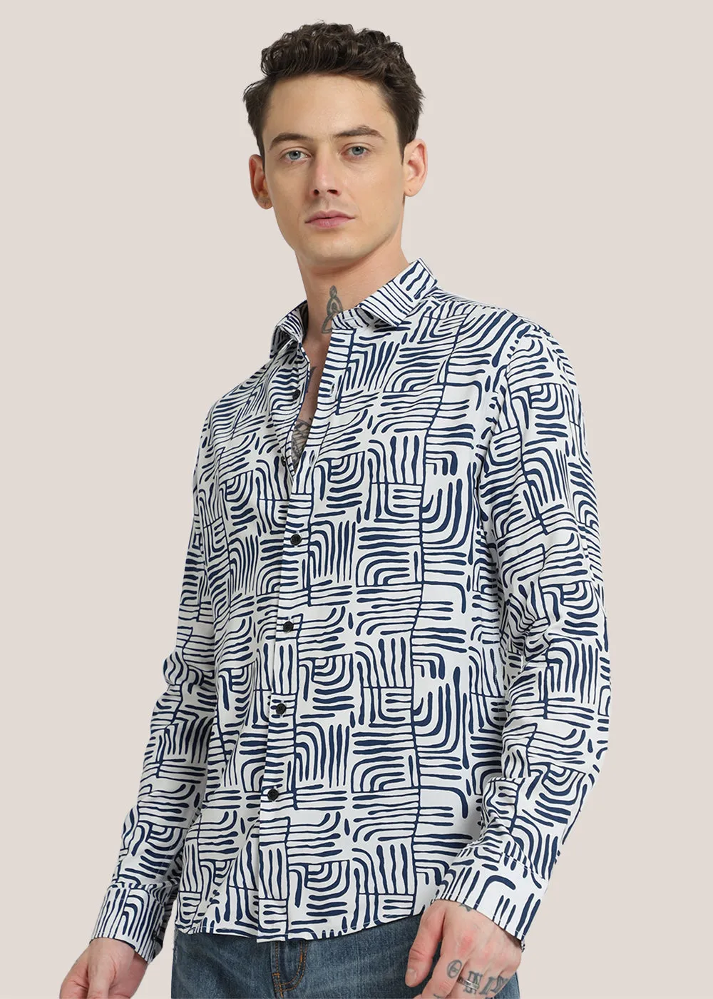 Art Deco White Printed Shirt