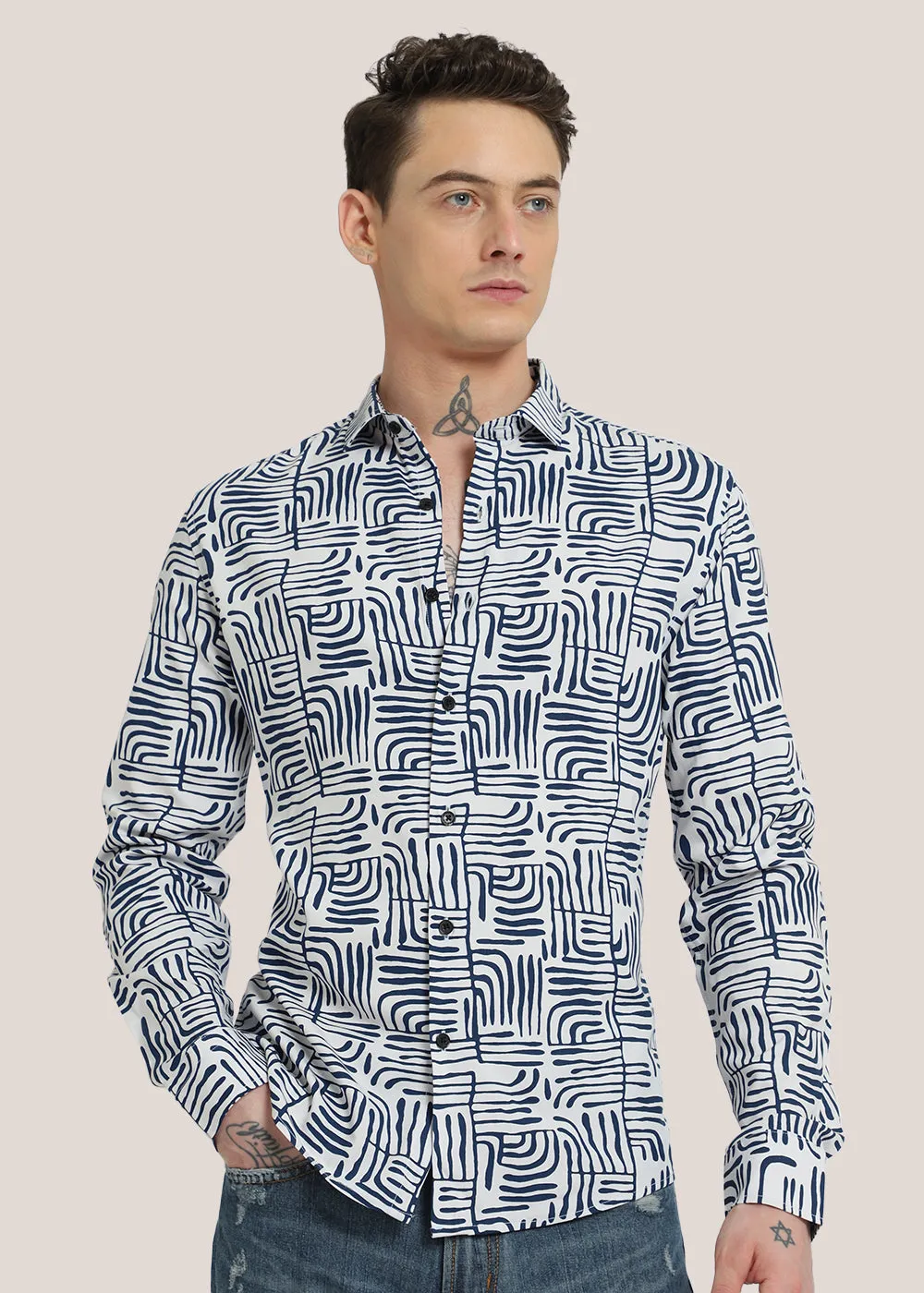 Art Deco White Printed Shirt