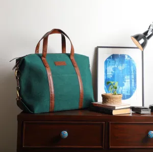 Baron Laptop Bag - Green Canvas & Leather