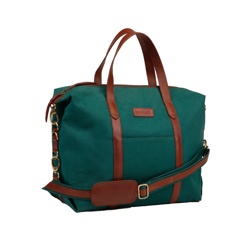 Baron Laptop Bag - Green Canvas & Leather