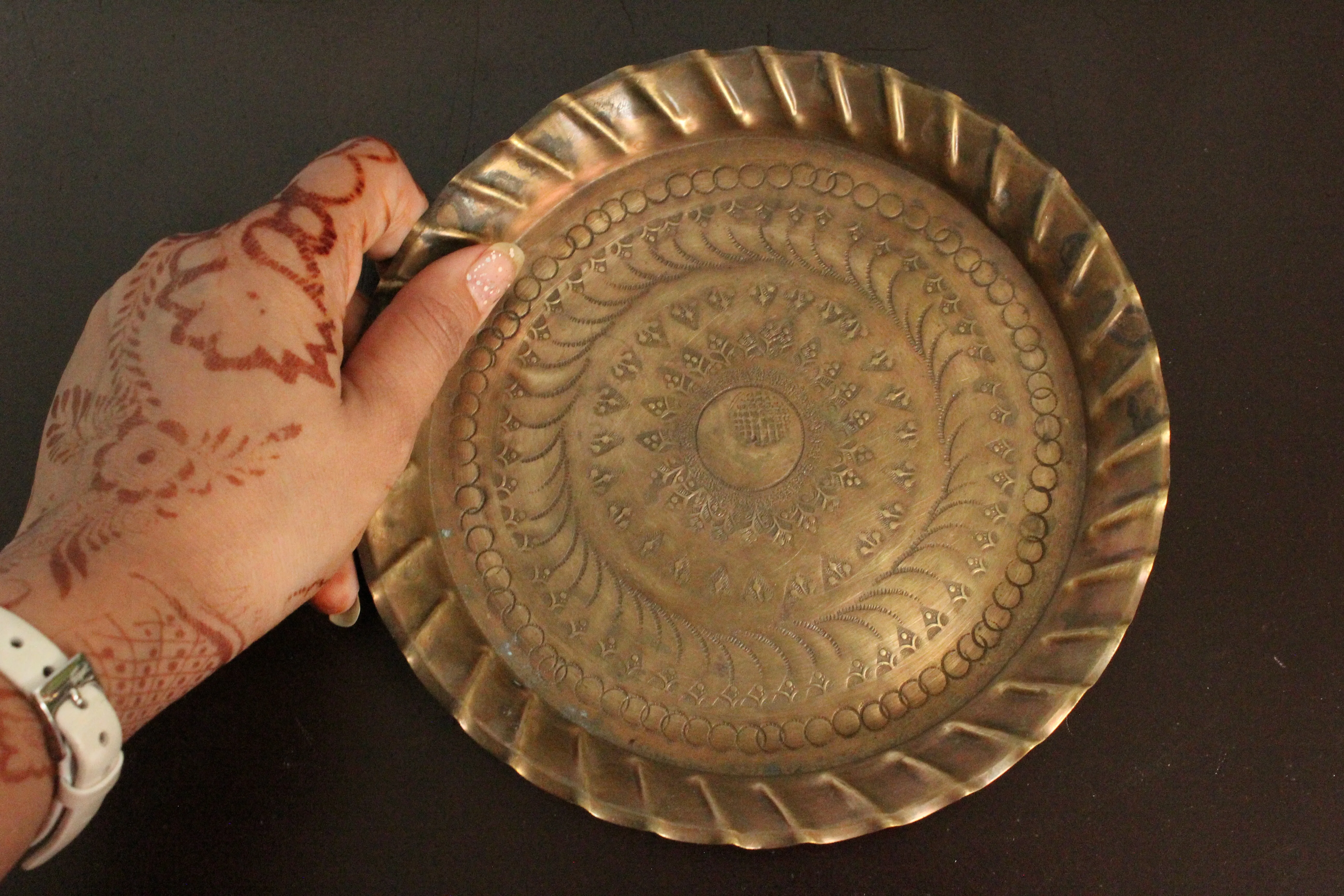 Beautiful Vintage Copper Carved Plate