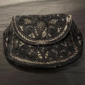 black lace 1920s/30s evening bag