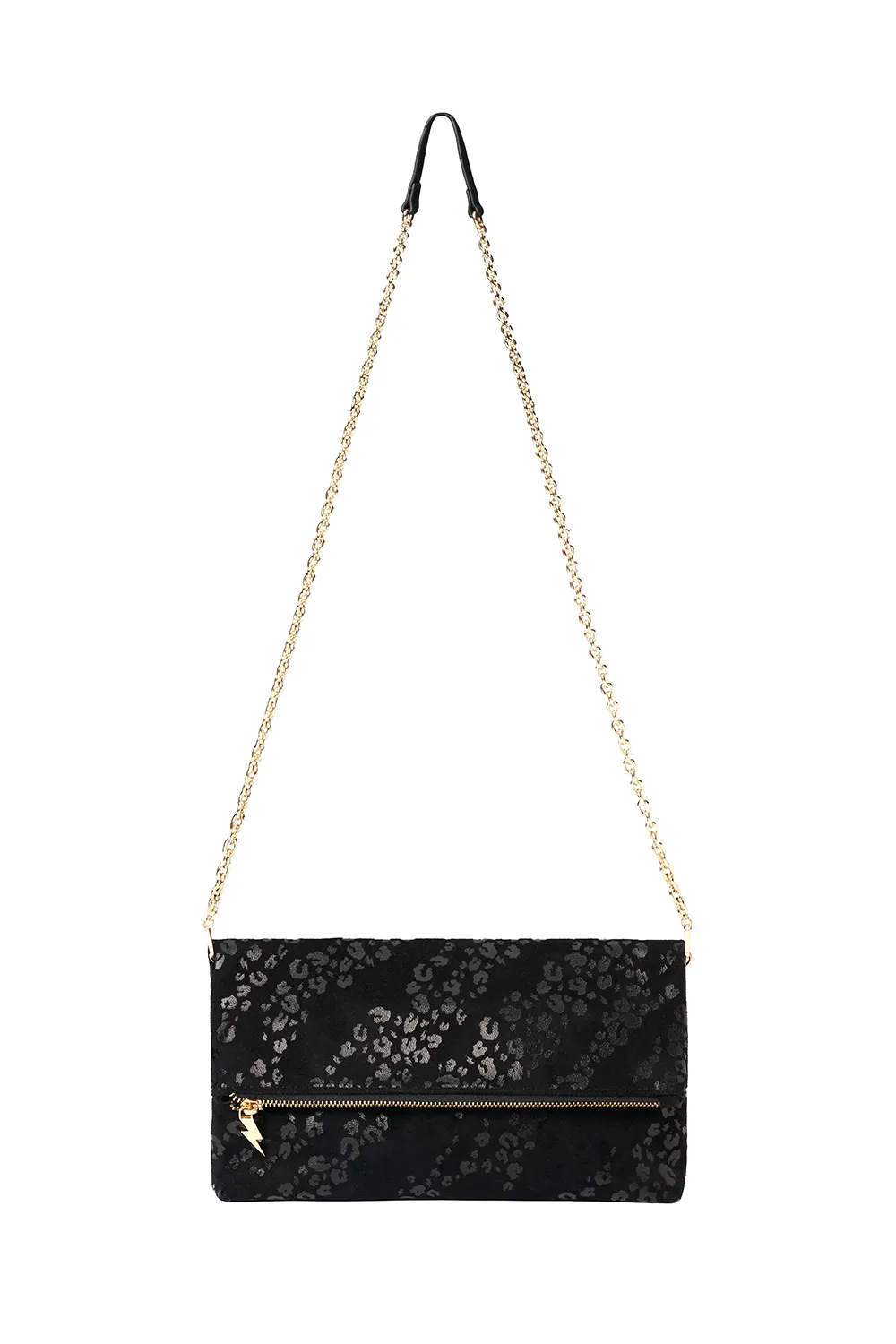 Black Leopard Faux Suede Cross Body Bag