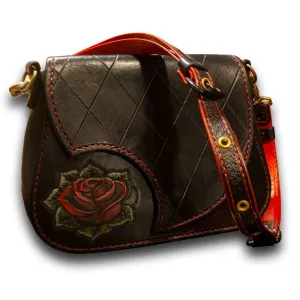 Black Quilted Rose Leather Handbag