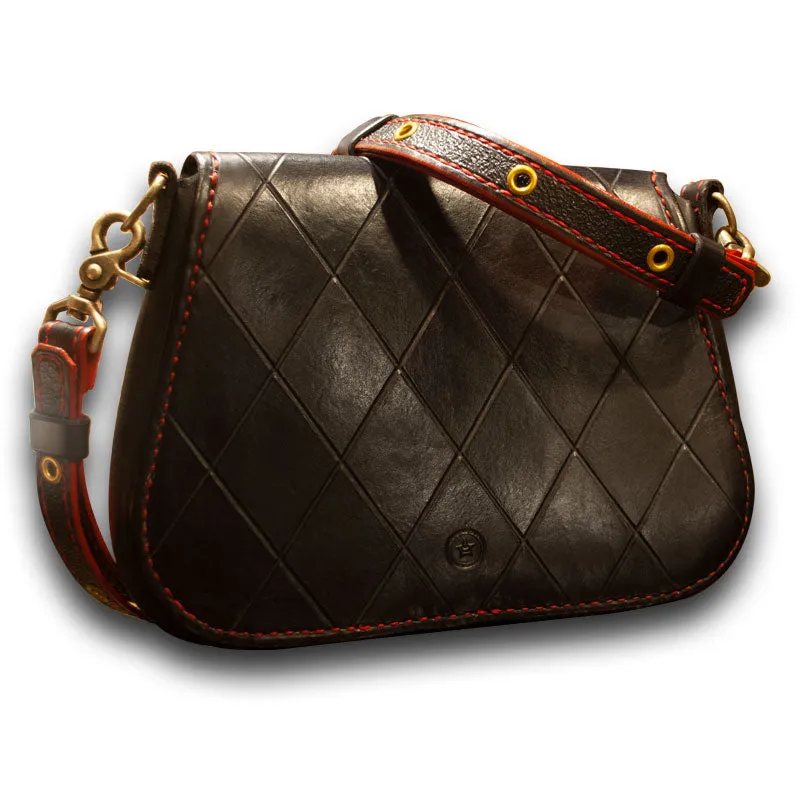 Black Quilted Rose Leather Handbag