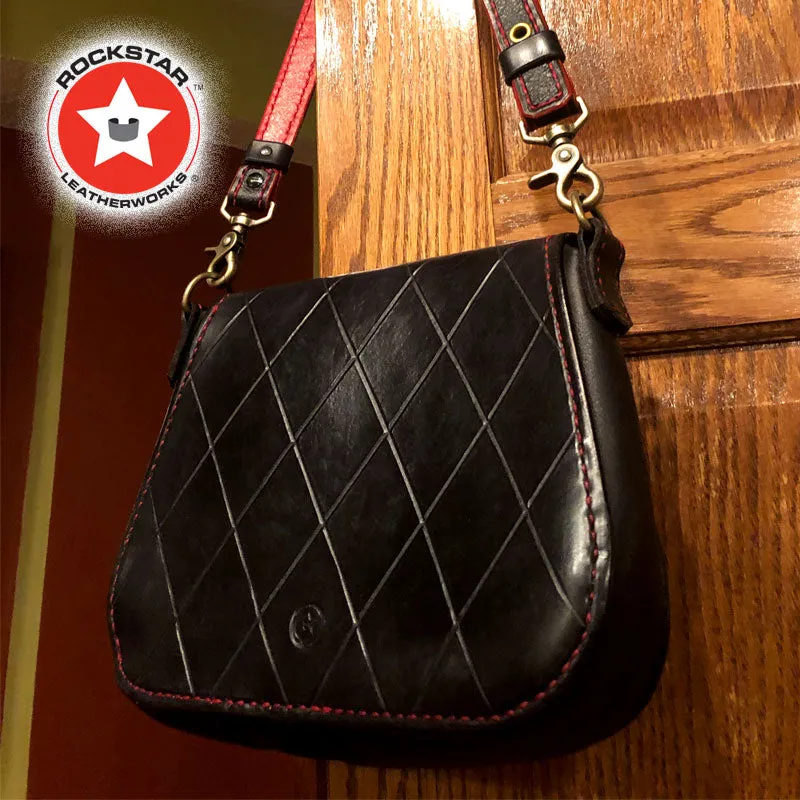 Black Quilted Rose Leather Handbag