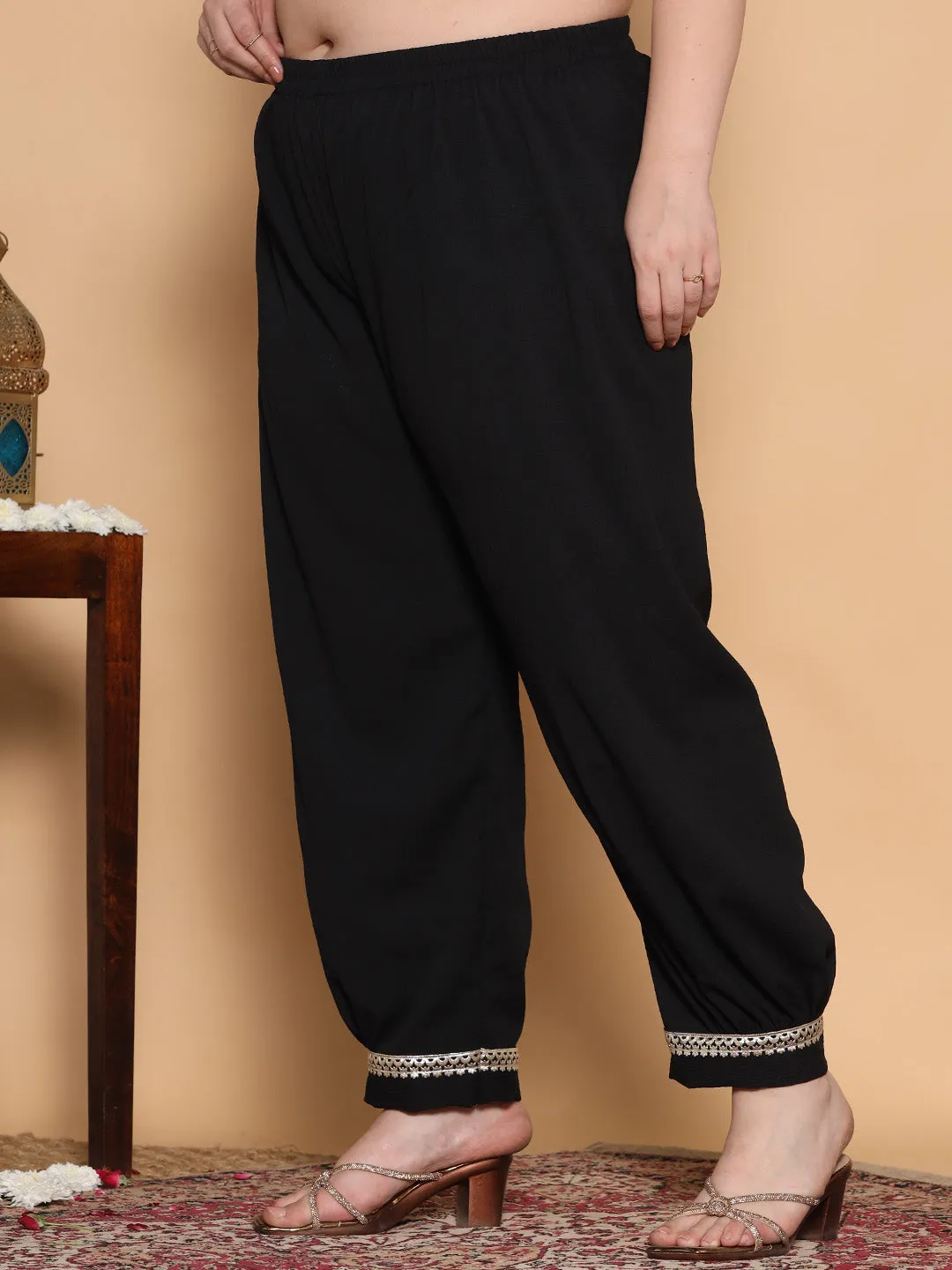 Black Textured Afghani Salwar - Embellished