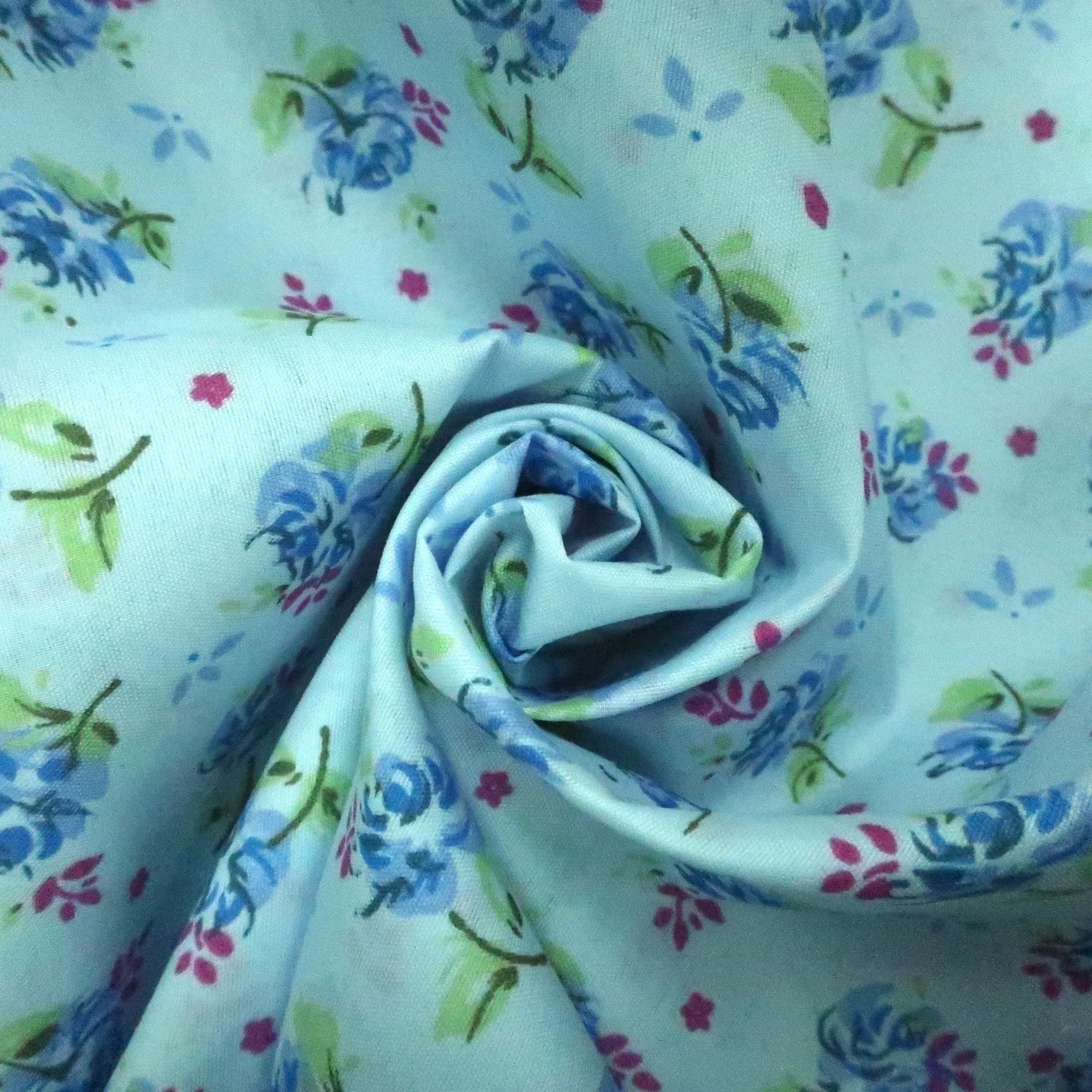 Blue Flowers on Blue Background Cotton Blended Broadcloth