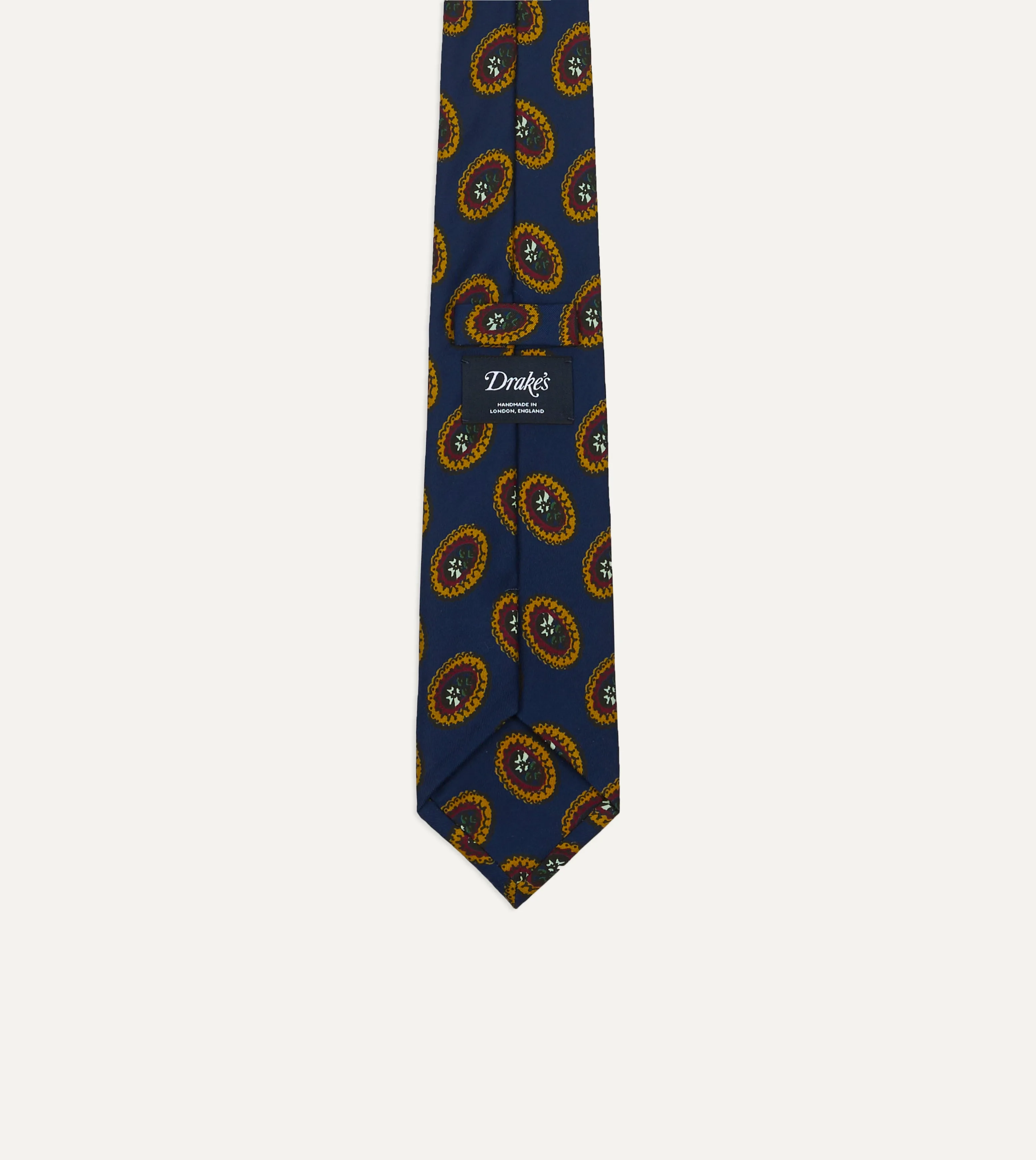 Blue Oval Medallion Print Silk Self Tipped Tie