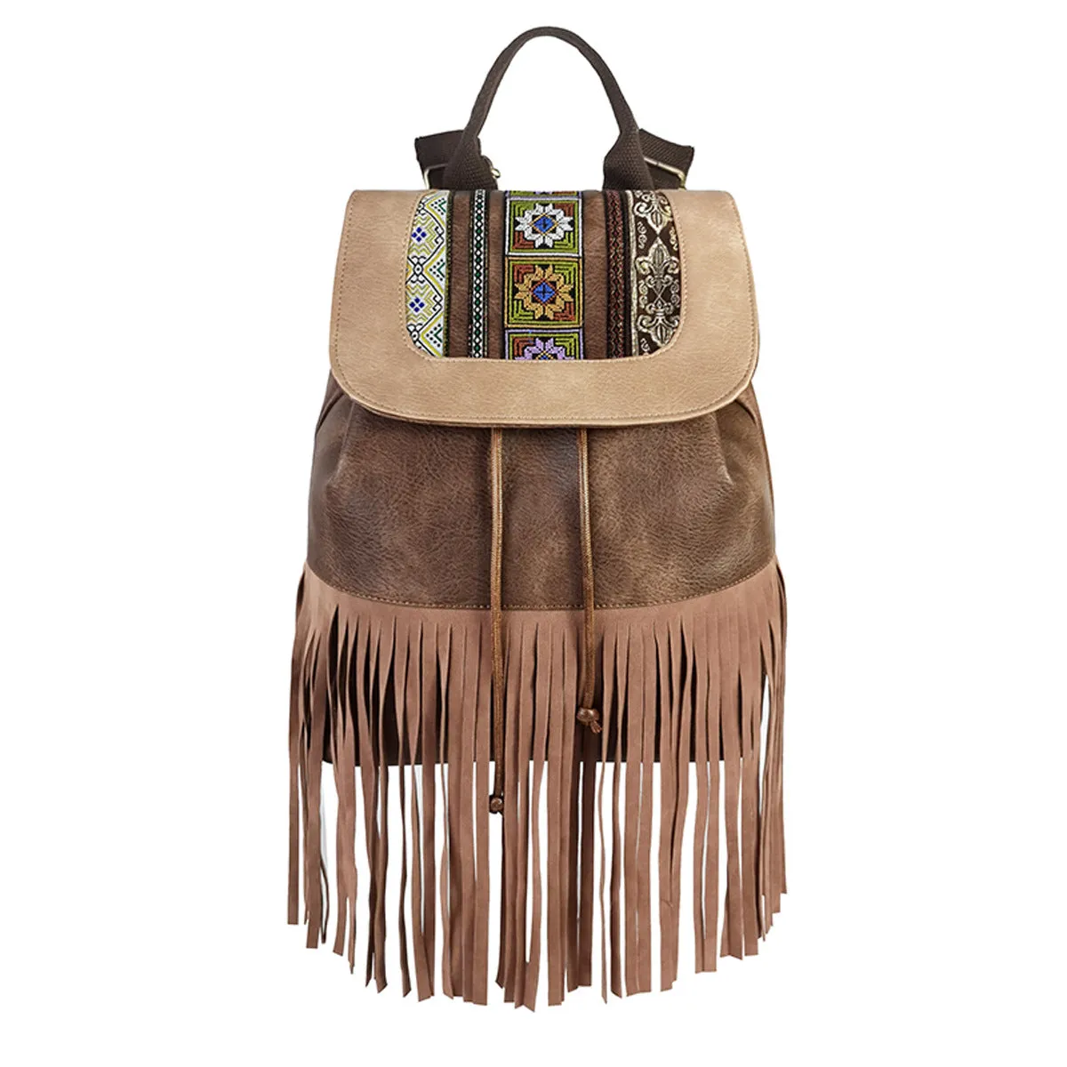 Boho Womens Fringe Backpack Bag Ladies Small Vegan Leather Rucksack