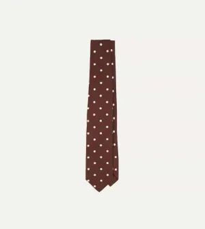 Brown Polka Dot Silk Self-Tipped Tie