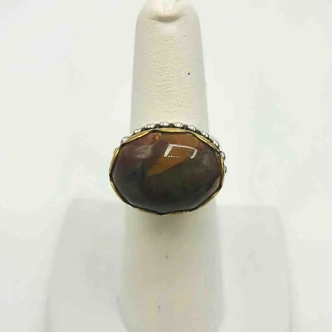 Brown Sterling Silver Natural Stone Textured SZ 7 Ring SS