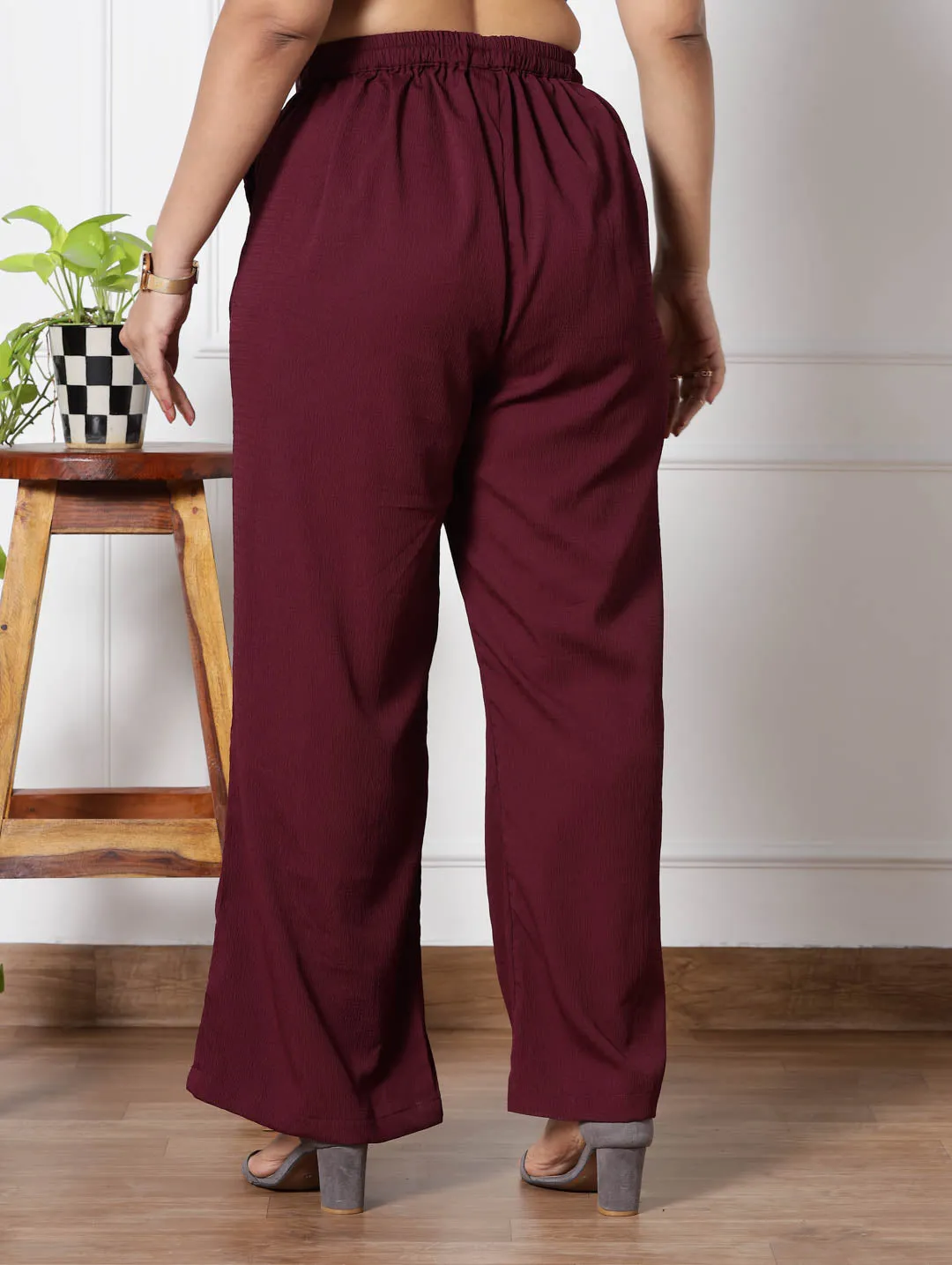 Burgundy Textured WaistbandPalazzo