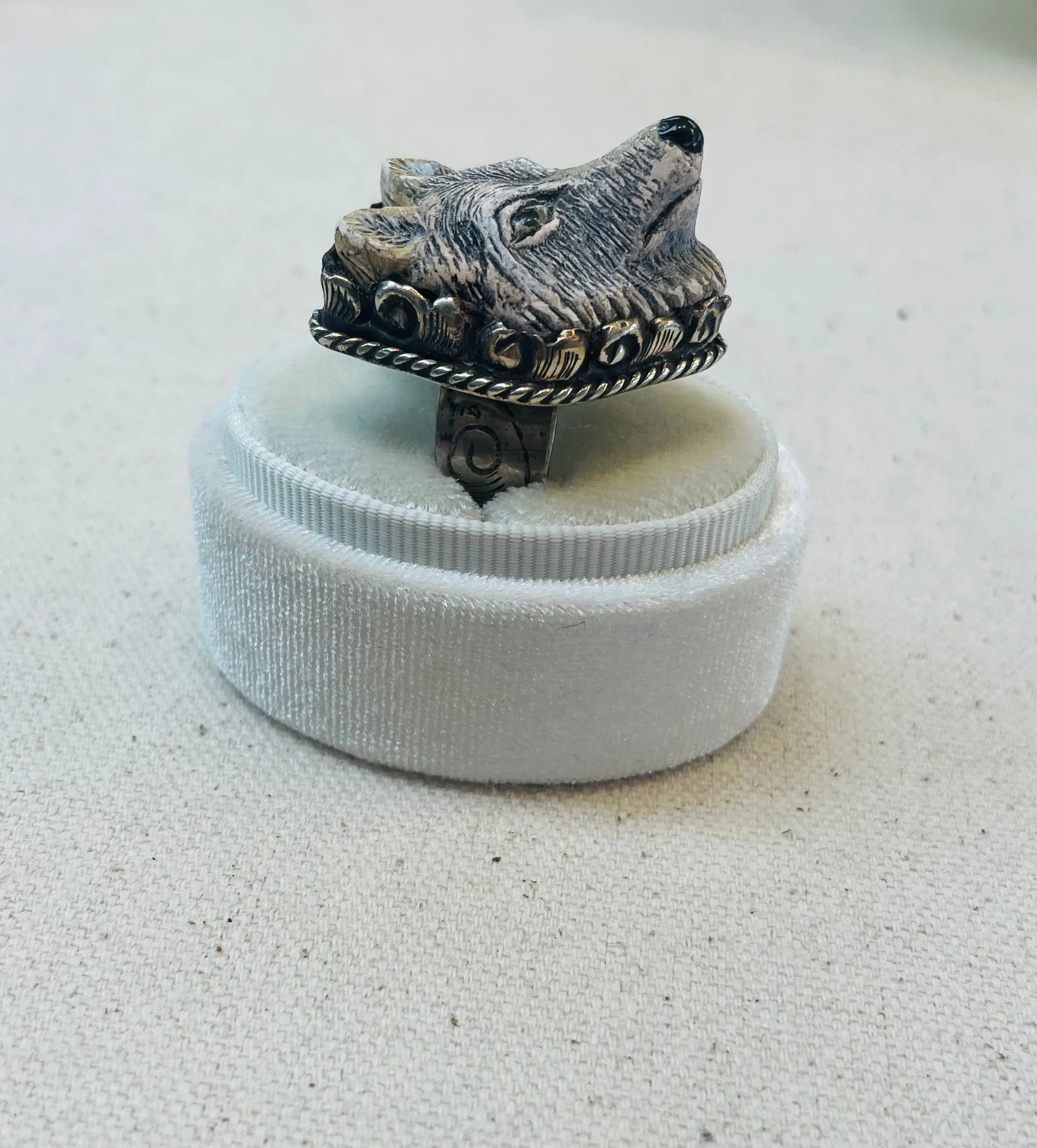 Carved Wolf Head Adjustable Ornate Ring