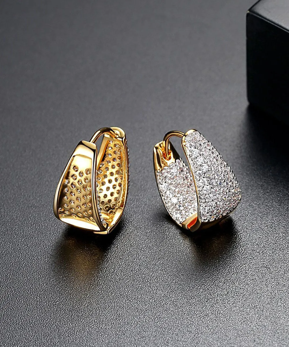 Casual Zircon 14K Gold Beautiful Hoop Earrings