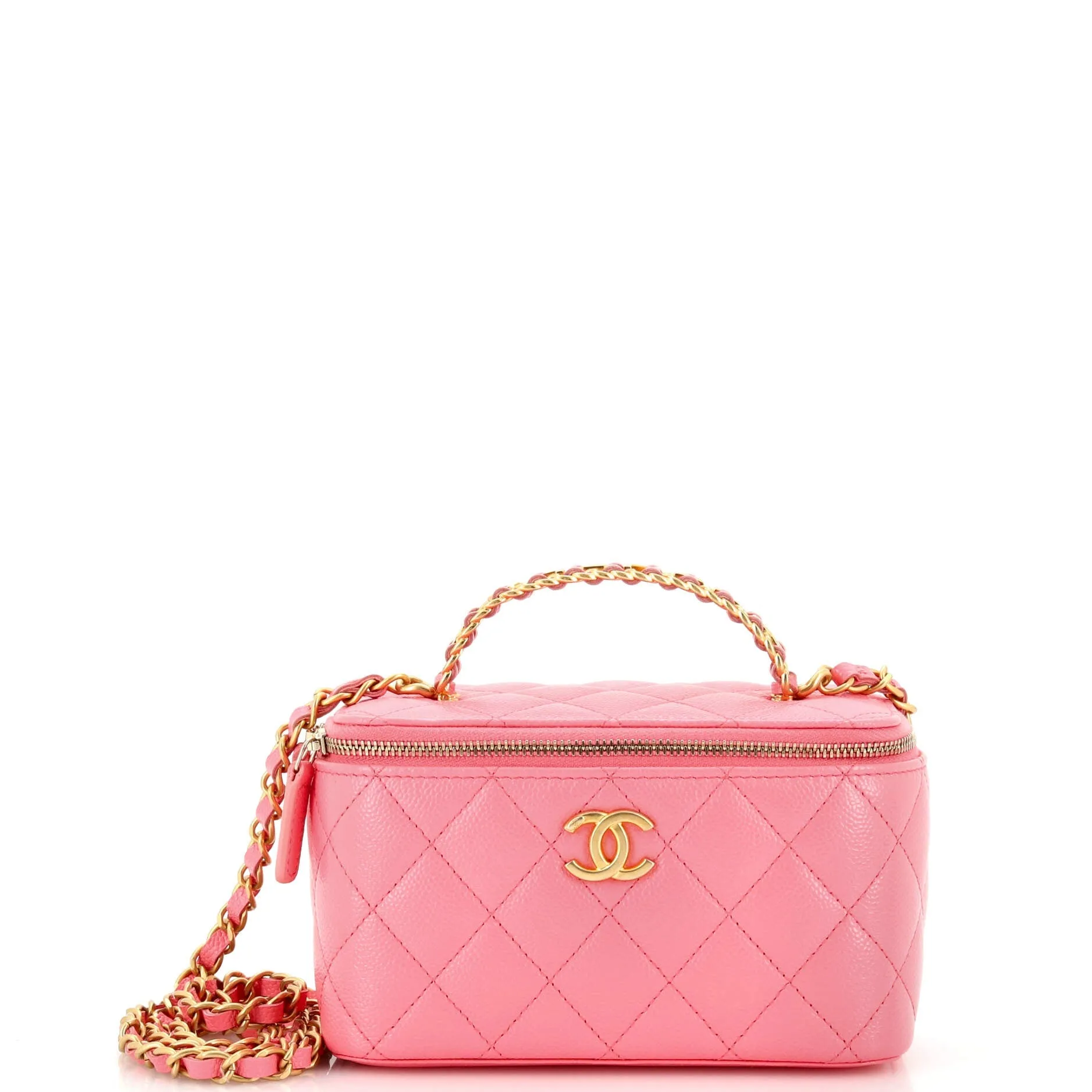 CHANEL Pick Me Up Logo Handle Vanity Case with Chain Quilted Caviar Small