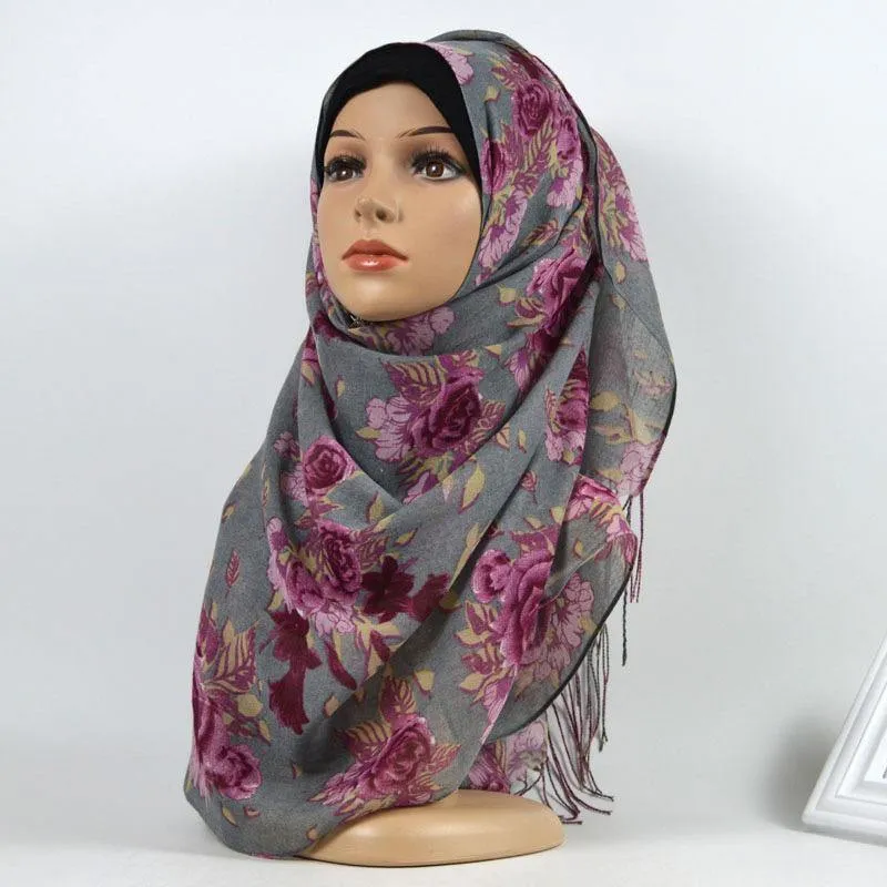 Charcoal Lavender Floral Cotton Hijab