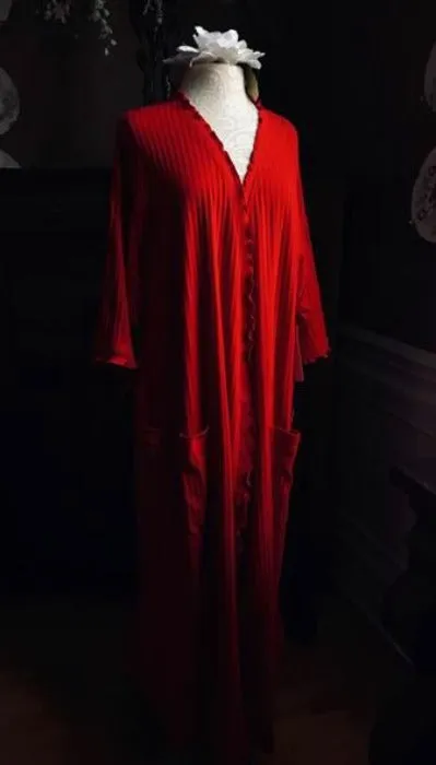 CHERRY RED Long Wrap Robe Shadow Stripe