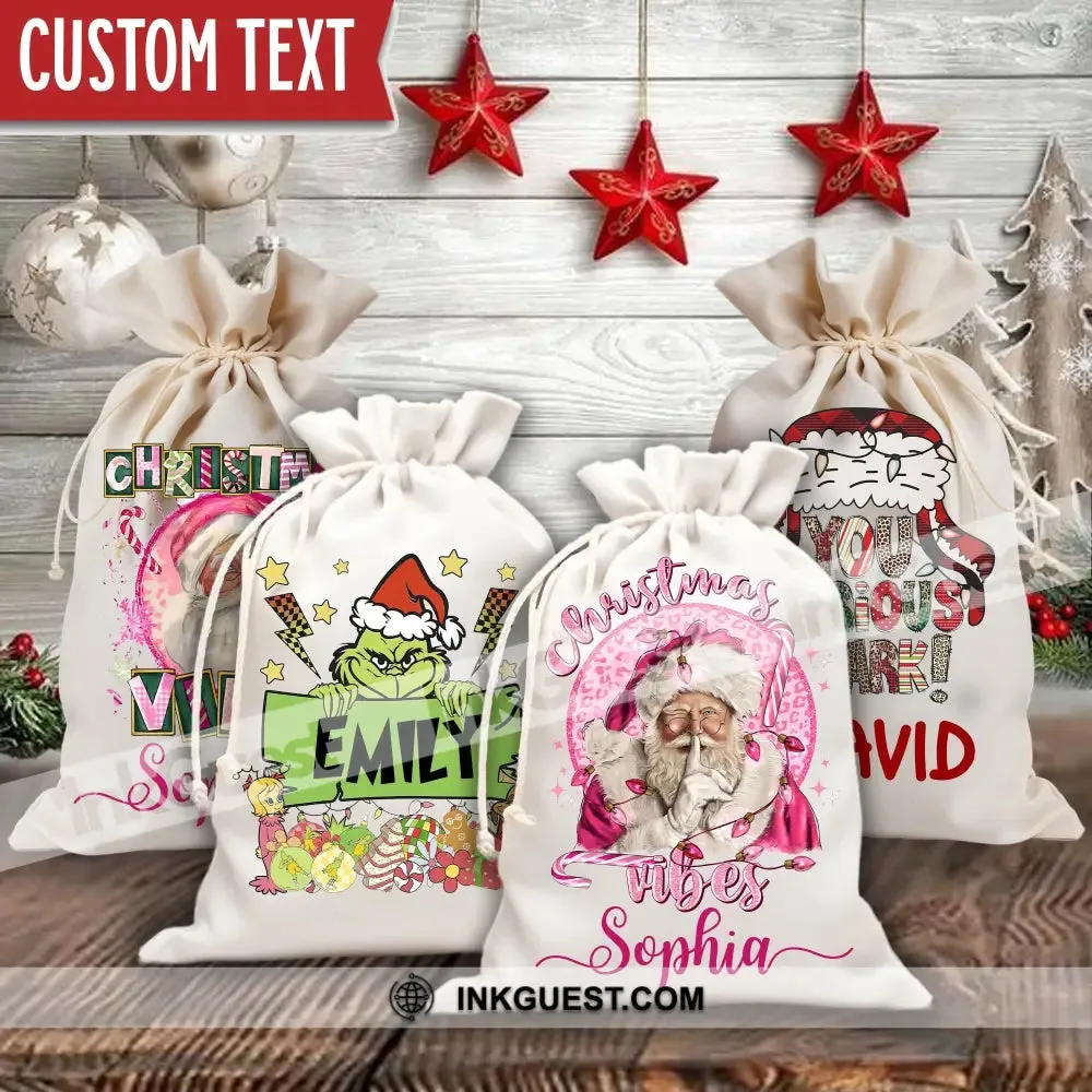 Christmas Decor Gift, Custom Background And Name, Personalized String Bag, Christmas Gift