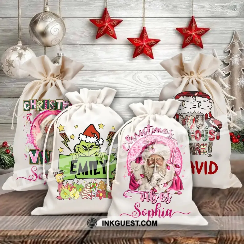 Christmas Decor Gift, Custom Background And Name, Personalized String Bag, Christmas Gift