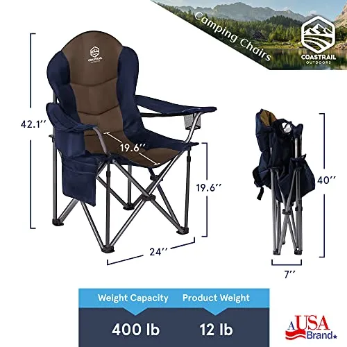 Coastrail Outdoor Padded Camping Chair with Lumbar Back Support