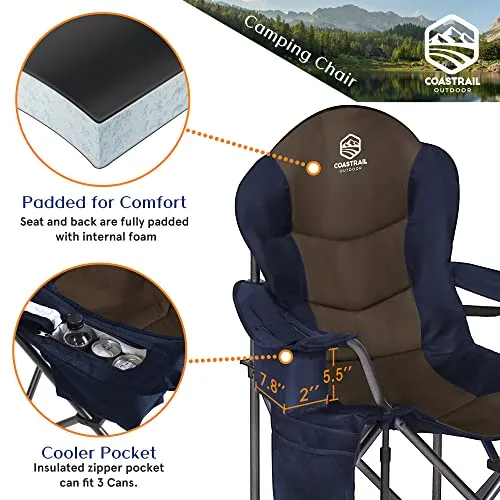 Coastrail Outdoor Padded Camping Chair with Lumbar Back Support