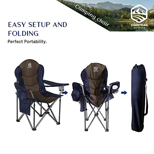 Coastrail Outdoor Padded Camping Chair with Lumbar Back Support