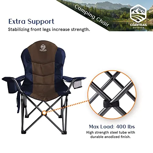 Coastrail Outdoor Padded Camping Chair with Lumbar Back Support