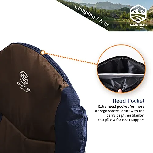 Coastrail Outdoor Padded Camping Chair with Lumbar Back Support