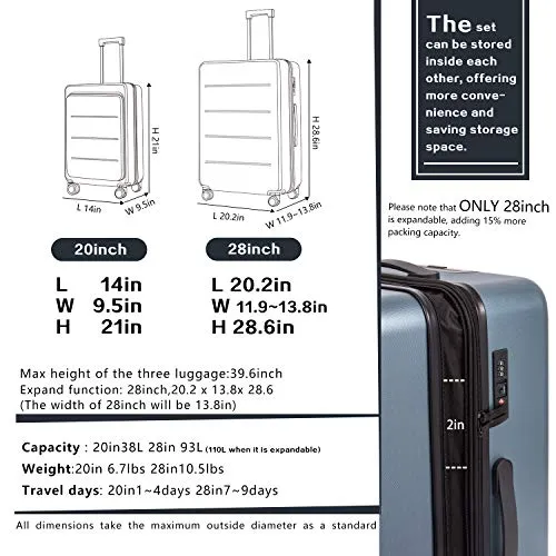 COOLIFE Luggage Suitcase Carry On ABS PC Spinner - Sakura Pink