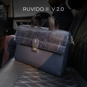 Corporate New Year Gift | Ruvido II V 2.0 | Luxury Leather Laptop/ Office Bag For Men | Fits 15.5 in” Laptop | Color: Blue