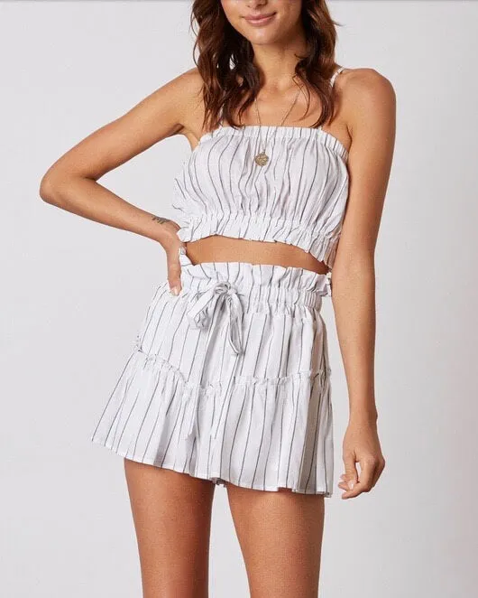 Cotton Candy LA - Martine Stripe Shorts with Ruffle Hem in White