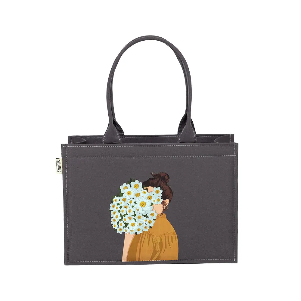 Cotton Canvas Tote Bag - Mimi Girl Corsage Grey