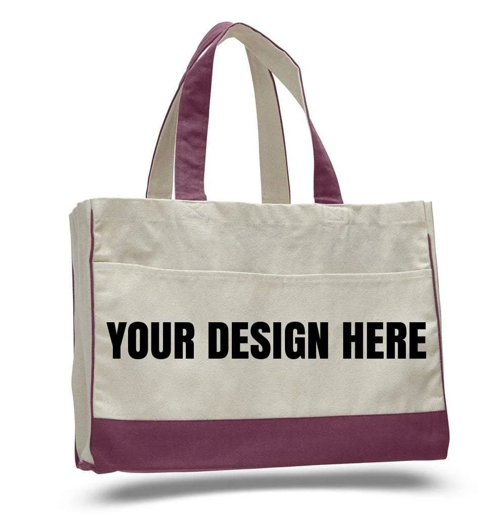 CUSTOM COTTON CANVAS TOTE BAG WITH INSIDE ZIPPER POCKET